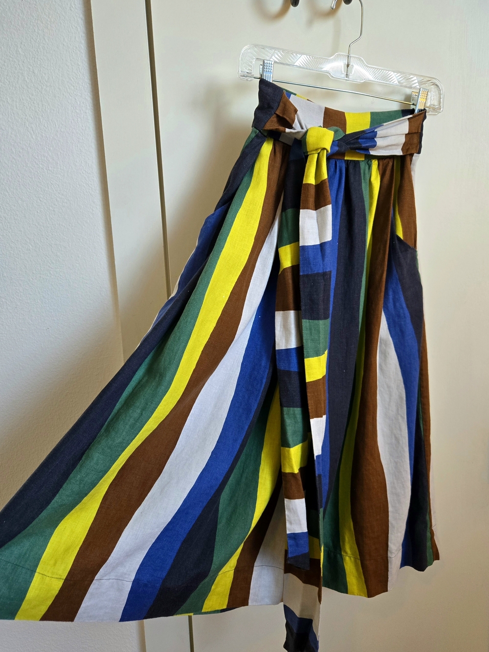 WHIT NY 2019 Archive 100% Linen Multi Color Rainbow Stripe Kimani Maxi Skirt